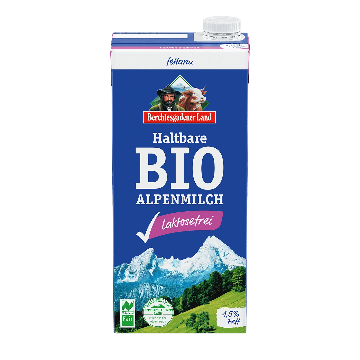 Haltbare Bio-Alpenmilch, laktosefrei, 1 Liter Tetra Slim 1,5 % Fett