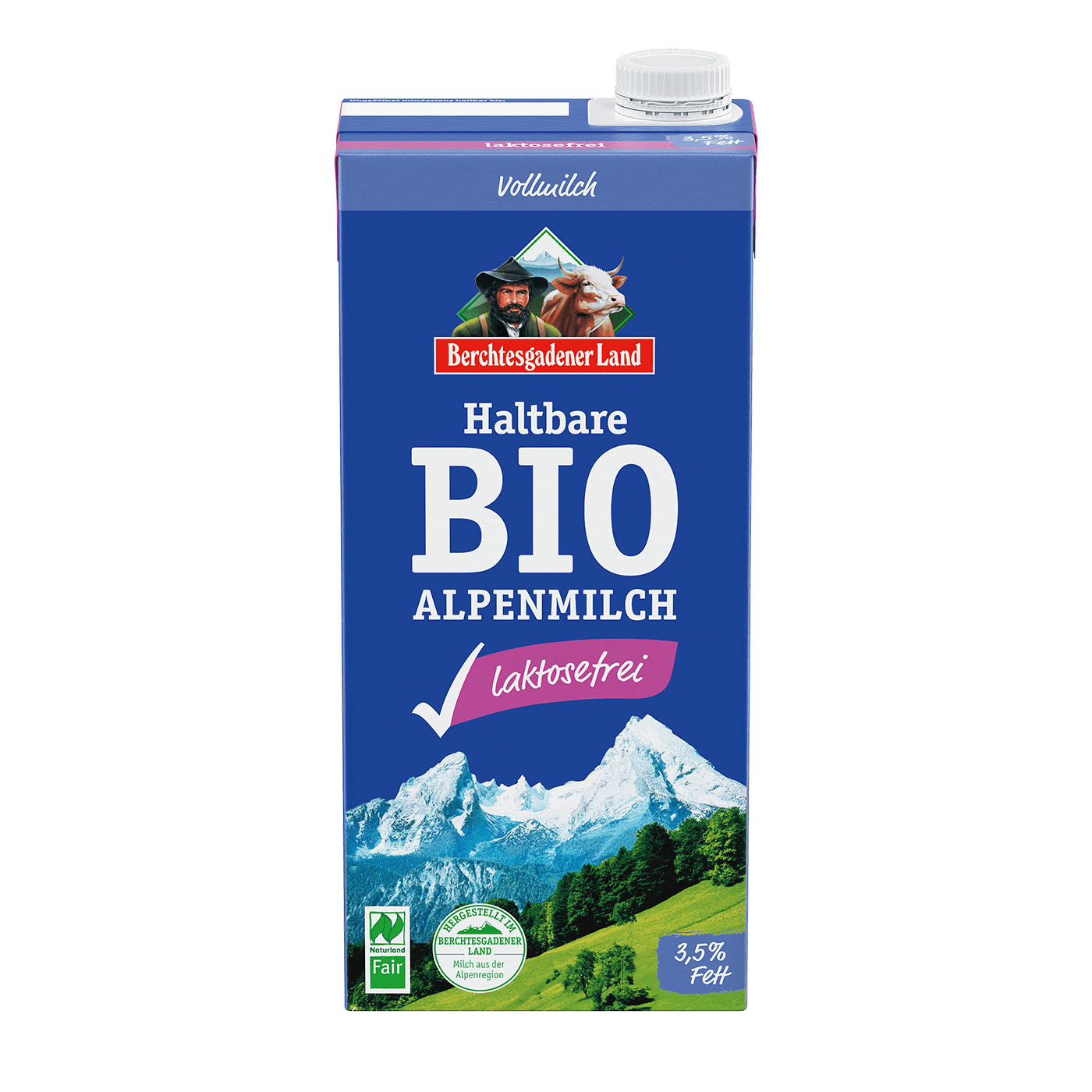 Haltbare Bio-Alpenmilch, laktosefrei, 1 Liter Tetra Pak 3,5 % Fett
