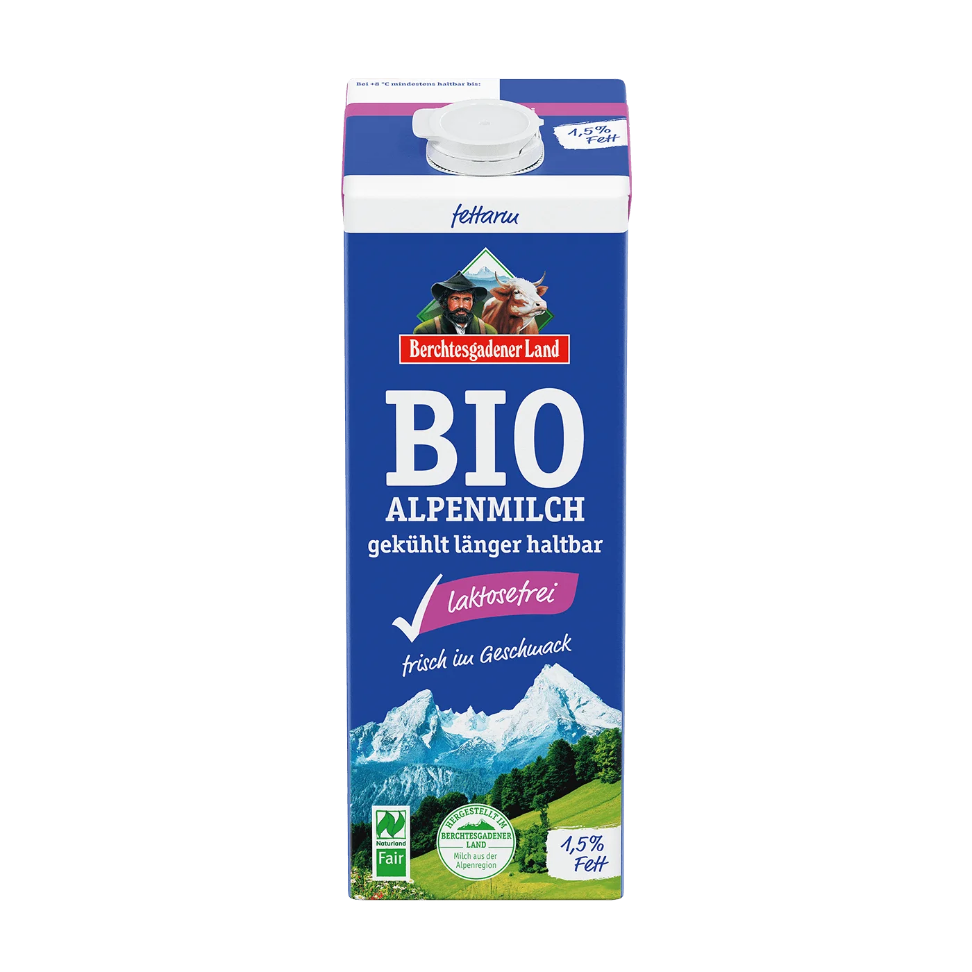 Bio-Alpenmilch gekühlt länger haltbar, laktosefrei , 1 Liter Tetra Edge 1,5 % Fett