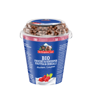 Bio-Frucht & Knusper, 150 g Becher Himbeere mit Schokoballs