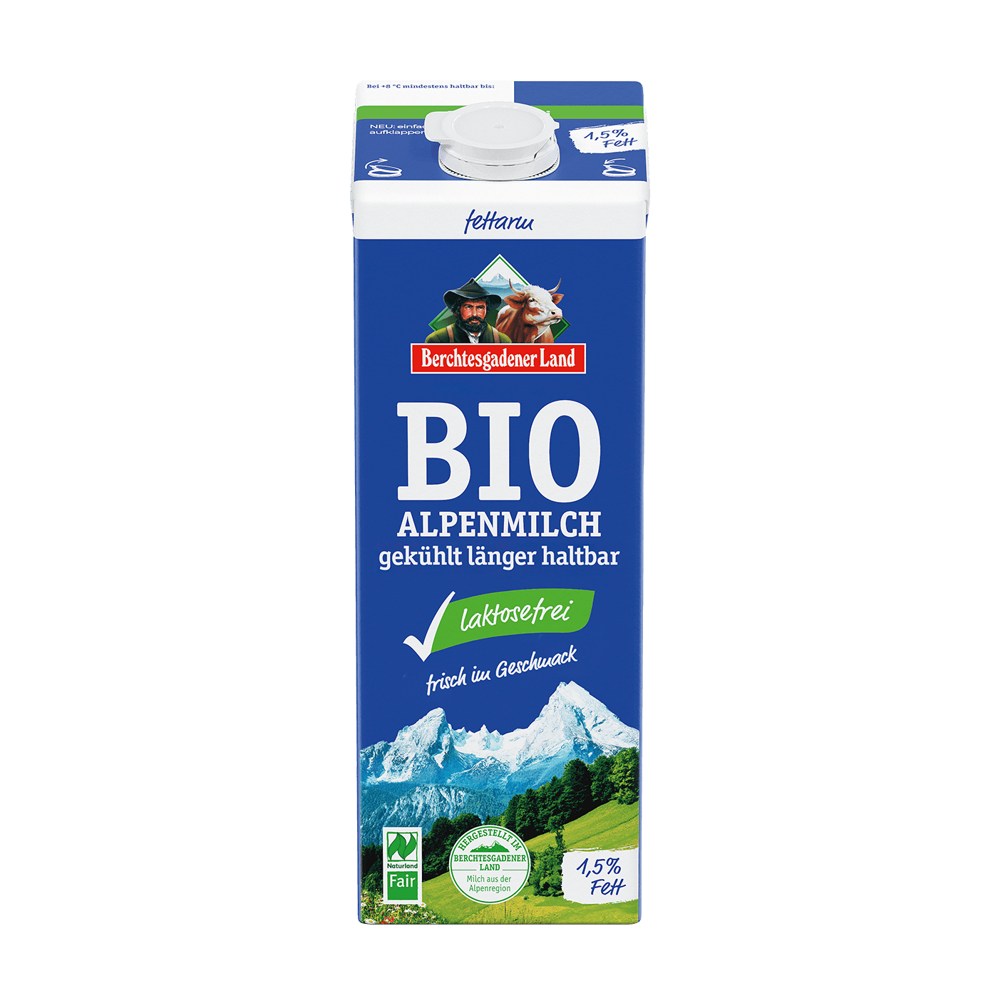 Fresh organic Alpine milk, lactose-free, extended shelf life , 1 litre Tetra Edge 1.5 % fat