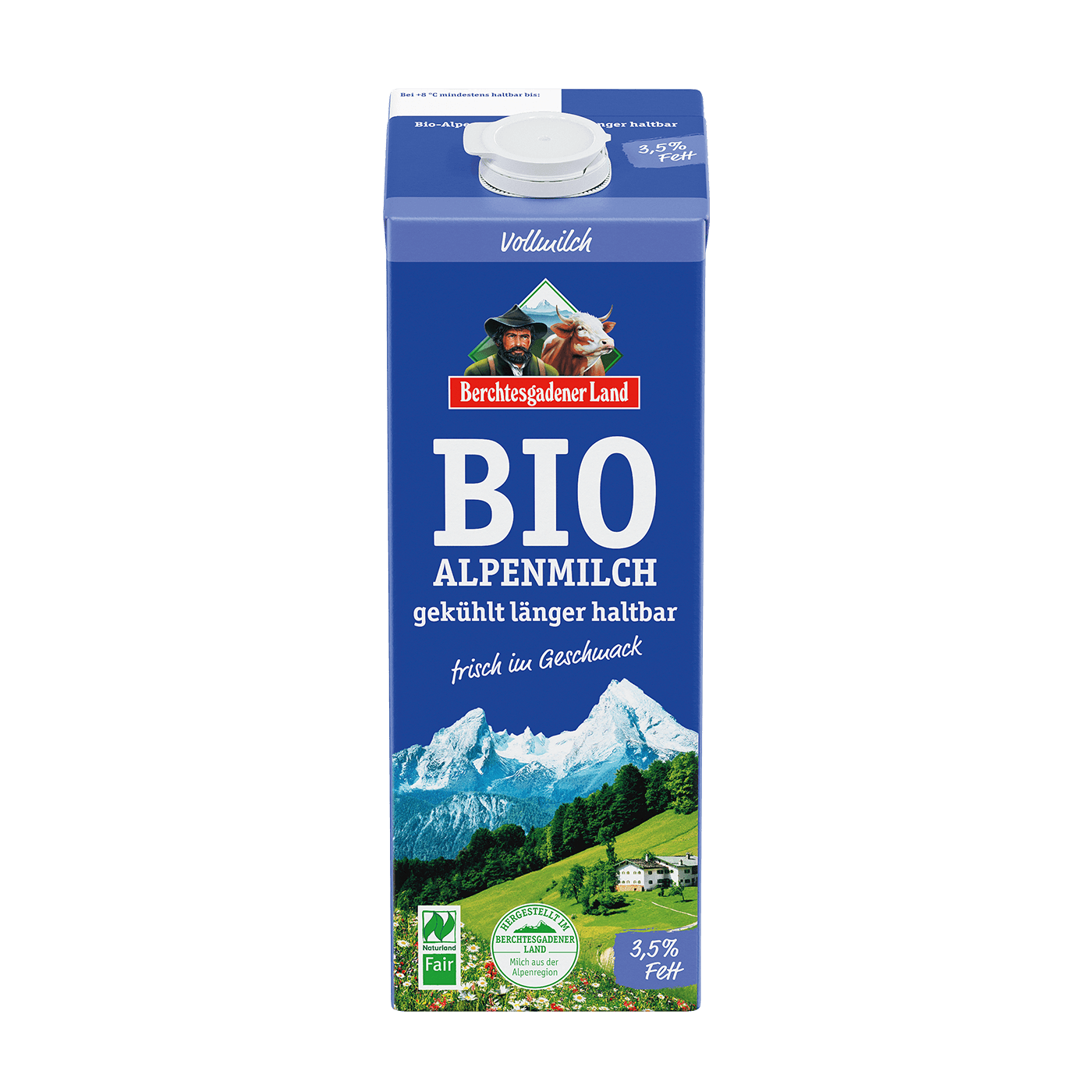 Frische Bio-Alpenmilch, länger haltbar, 1 Liter Tetra Edge 3,5 % Fett