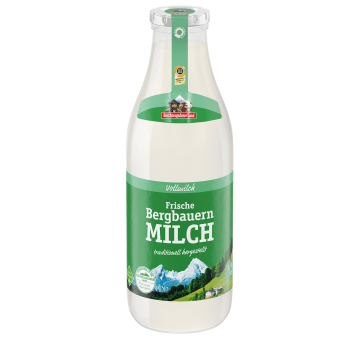 Frische Bergbauern-Milch, 1 Liter Mehrwegflasche 3,5 % Fett