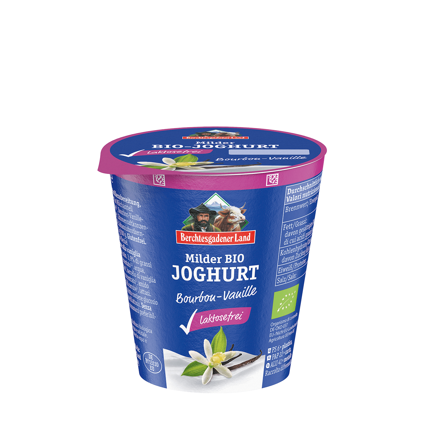 Organic fruit yoghurt, lactose-free, 150 g pot Vanilla
