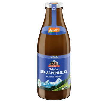 Frische Bio-Alpenmilch, 1 Liter braune Mehrwegflasche 3,5 % Fett